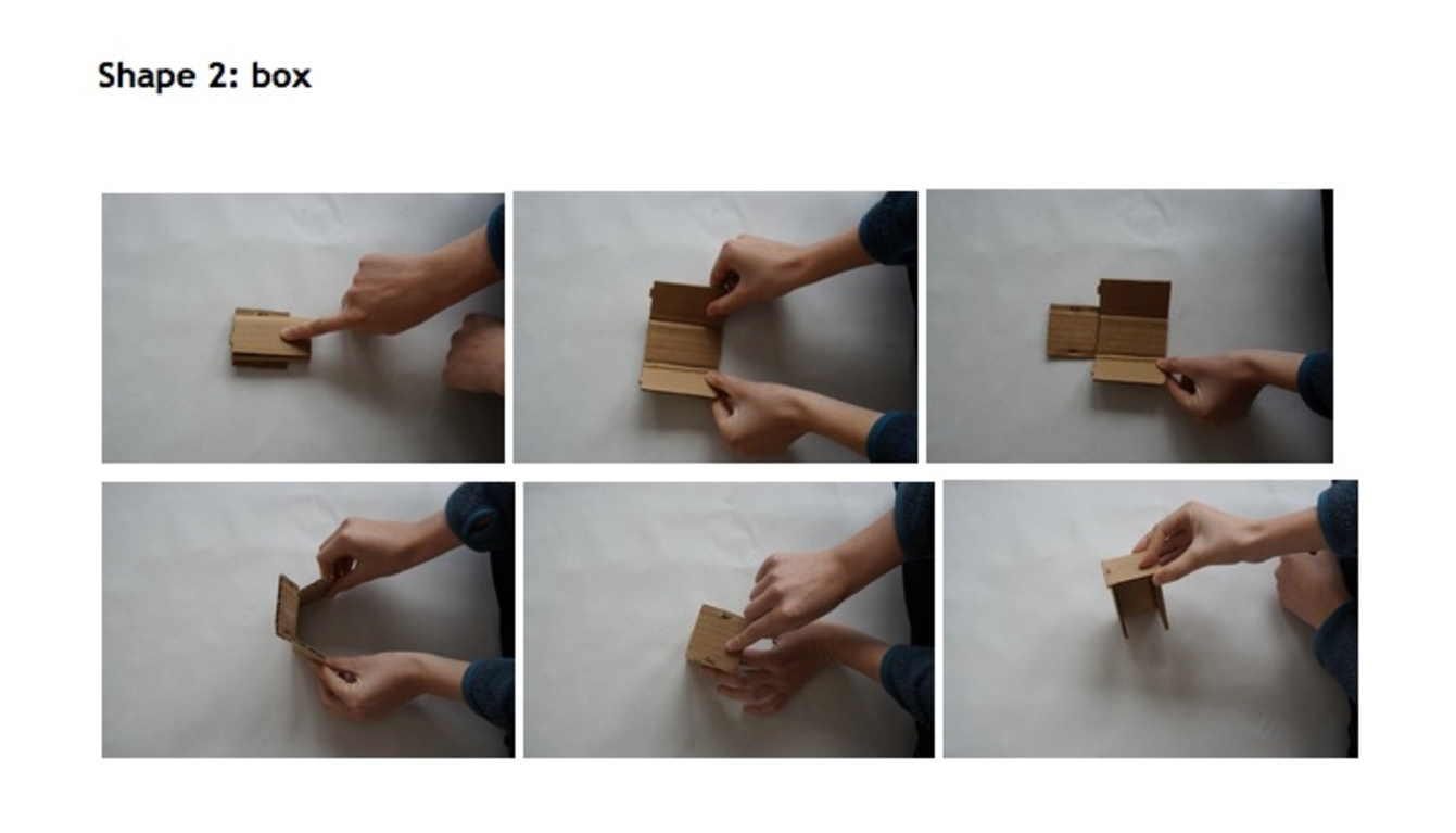 A set of image showing hands walking through the fold possibilities for one sketch model.